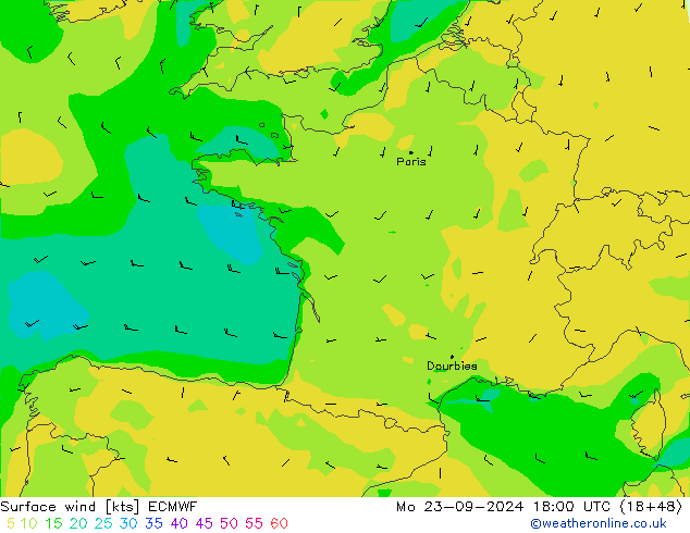 Bodenwind ECMWF Mo 23.09.2024 18 UTC