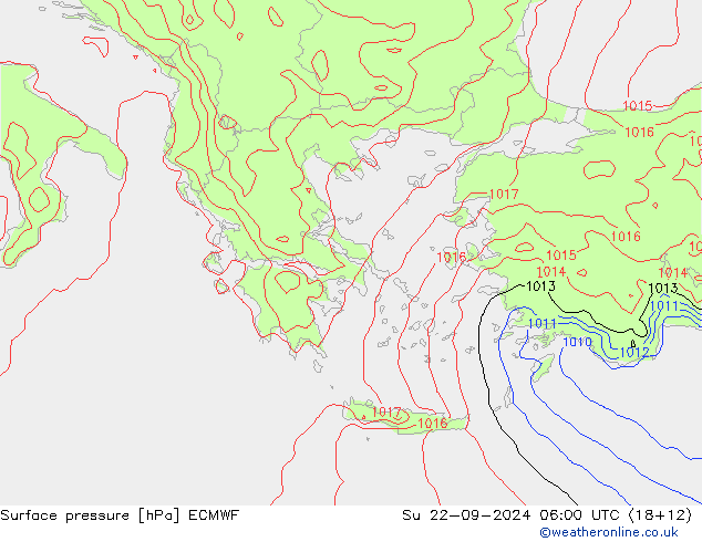 Atmosférický tlak ECMWF Ne 22.09.2024 06 UTC