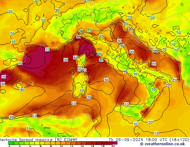 Isotachs Spread ECMWF gio 26.09.2024 18 UTC