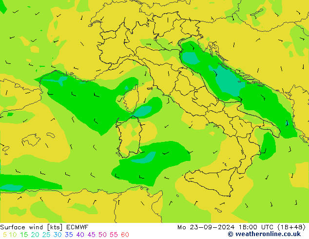 Bodenwind ECMWF Mo 23.09.2024 18 UTC