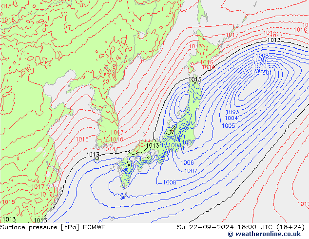 Surface pressure ECMWF Su 22.09.2024 18 UTC