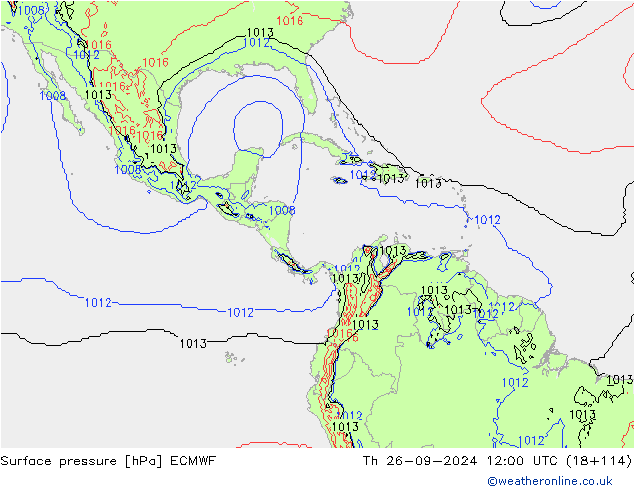 Atmosférický tlak ECMWF Čt 26.09.2024 12 UTC