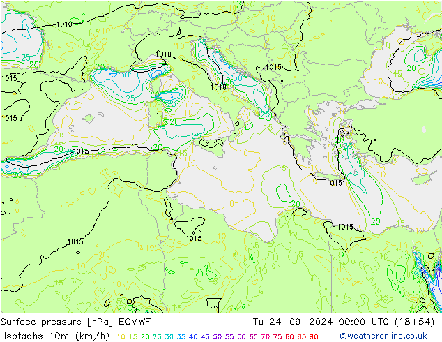 Isotachs (kph) ECMWF Ter 24.09.2024 00 UTC