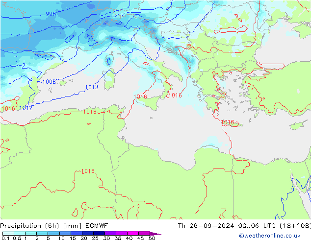 Precipitação (6h) ECMWF Qui 26.09.2024 06 UTC