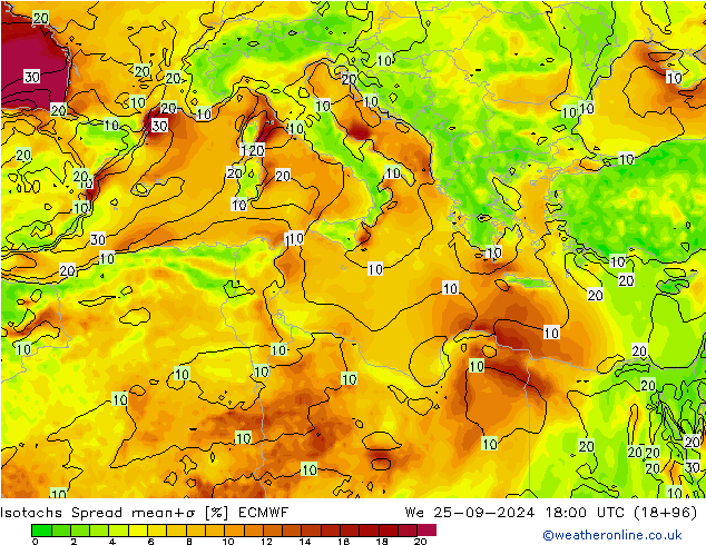 Isotachs Spread ECMWF We 25.09.2024 18 UTC