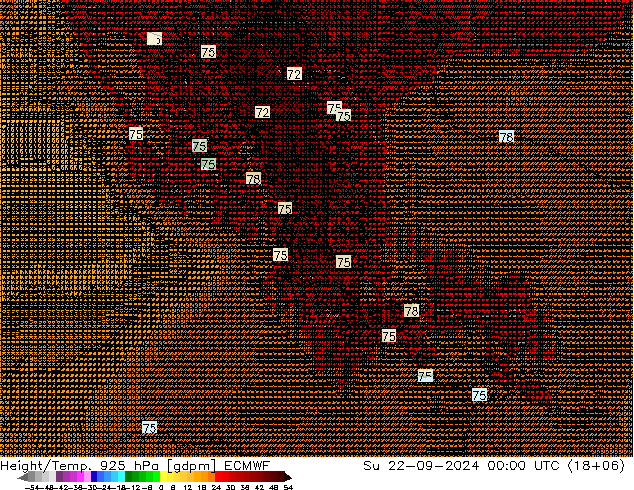 Height/Temp. 925 hPa ECMWF Su 22.09.2024 00 UTC