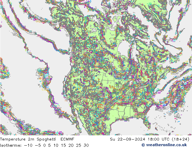 Temperature 2m Spaghetti ECMWF Su 22.09.2024 18 UTC