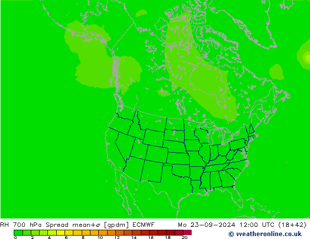 700 hPa Nispi Nem Spread ECMWF Pzt 23.09.2024 12 UTC