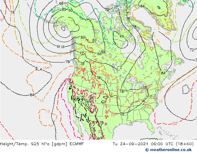 Height/Temp. 925 hPa ECMWF Út 24.09.2024 06 UTC