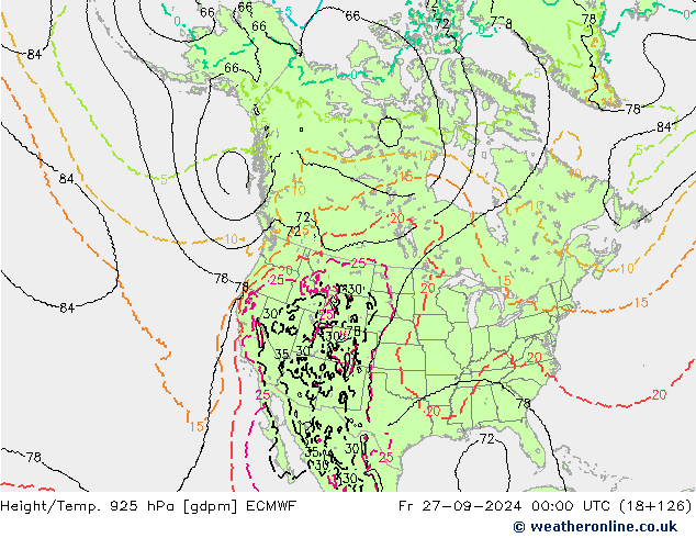 Height/Temp. 925 гПа ECMWF пт 27.09.2024 00 UTC