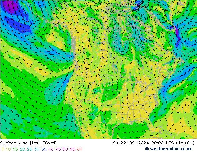 Viento 10 m ECMWF dom 22.09.2024 00 UTC