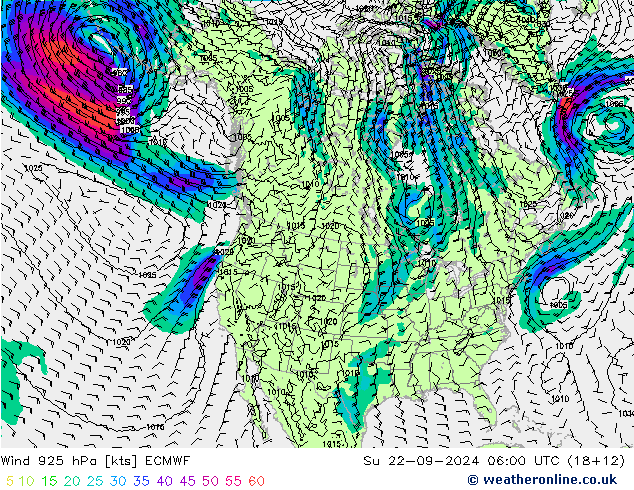 ветер 925 гПа ECMWF Вс 22.09.2024 06 UTC