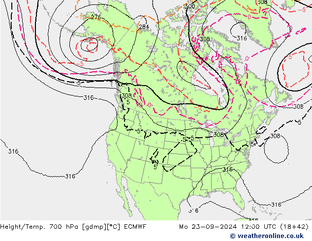 Height/Temp. 700 hPa ECMWF Mo 23.09.2024 12 UTC