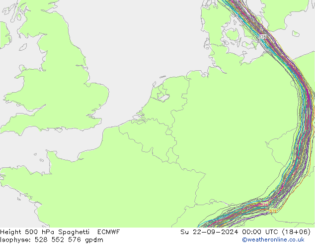 Height 500 hPa Spaghetti ECMWF Dom 22.09.2024 00 UTC