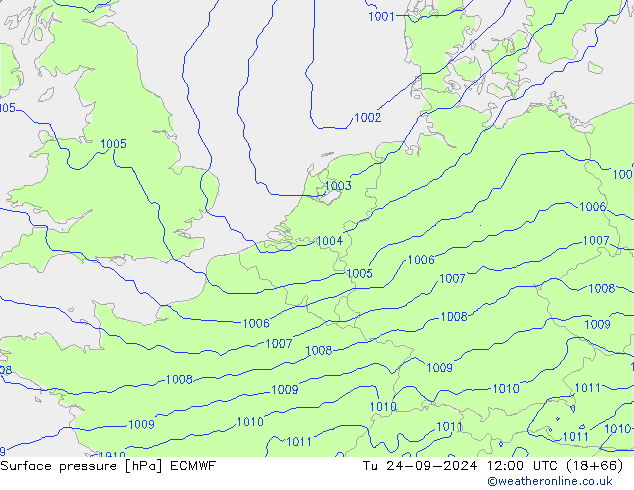 Atmosférický tlak ECMWF Út 24.09.2024 12 UTC