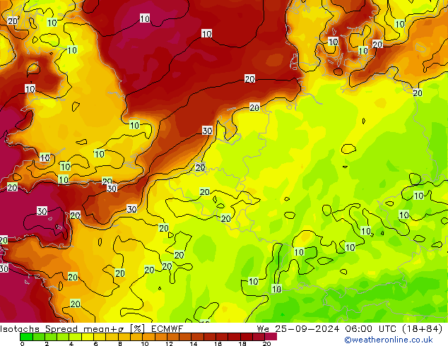 Isotachs Spread ECMWF We 25.09.2024 06 UTC