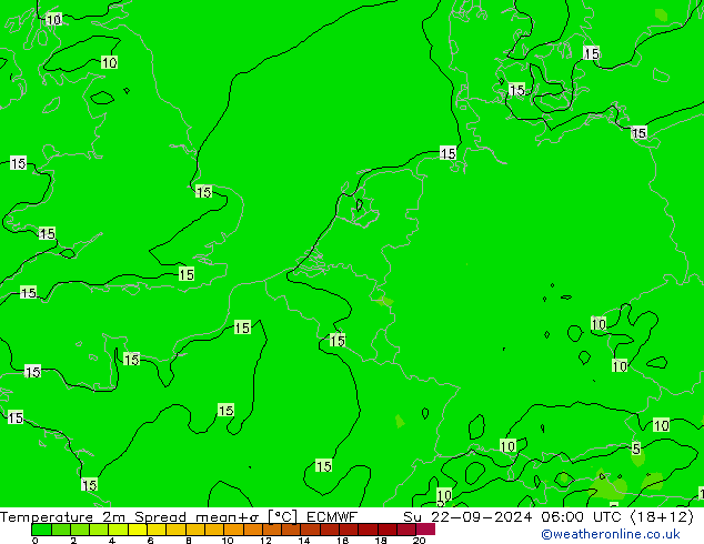 Temperatura 2m Spread ECMWF dom 22.09.2024 06 UTC