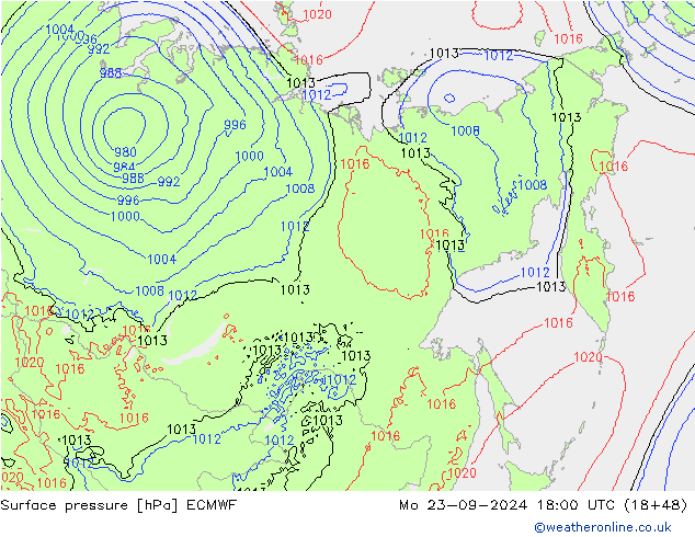 Surface pressure ECMWF Mo 23.09.2024 18 UTC