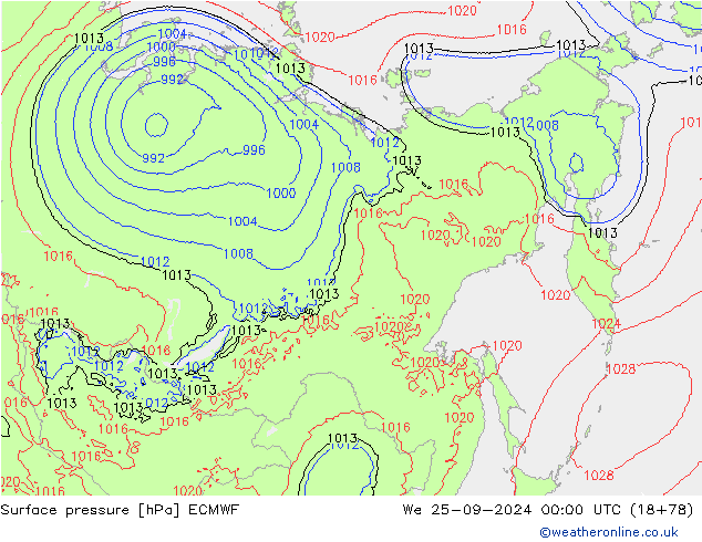 Surface pressure ECMWF We 25.09.2024 00 UTC