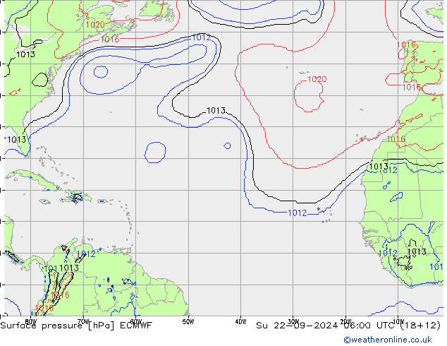 Surface pressure ECMWF Su 22.09.2024 06 UTC