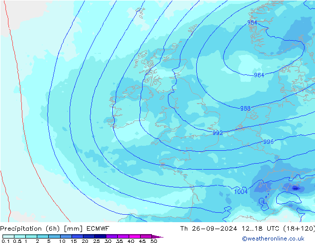 Nied. akkumuliert (6Std) ECMWF Do 26.09.2024 18 UTC