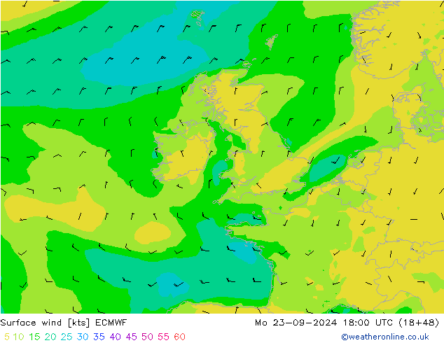 Wind 10 m ECMWF ma 23.09.2024 18 UTC