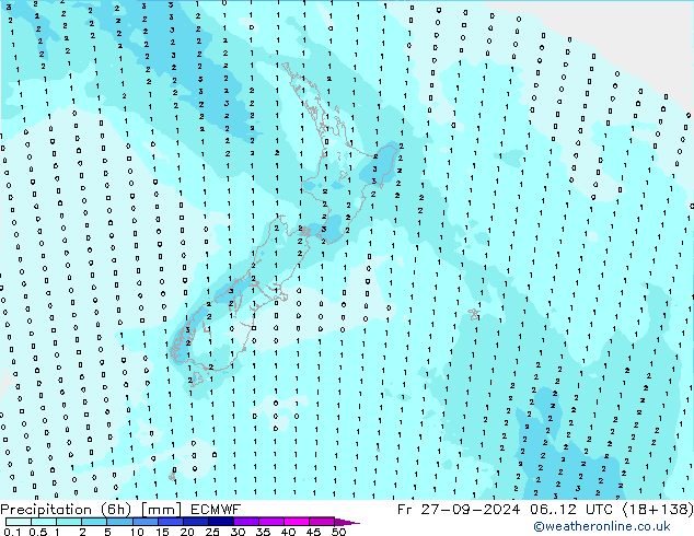 Precipitation (6h) ECMWF Fr 27.09.2024 12 UTC