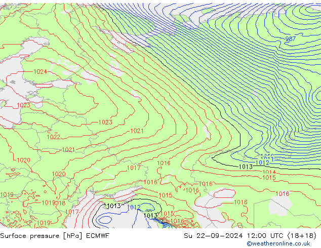 Atmosférický tlak ECMWF Ne 22.09.2024 12 UTC