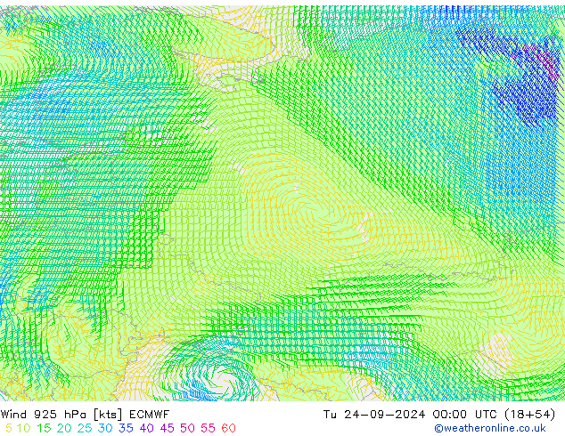 Wind 925 hPa ECMWF Út 24.09.2024 00 UTC