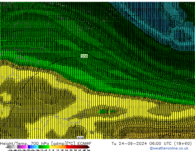 Hoogte/Temp. 700 hPa ECMWF di 24.09.2024 06 UTC