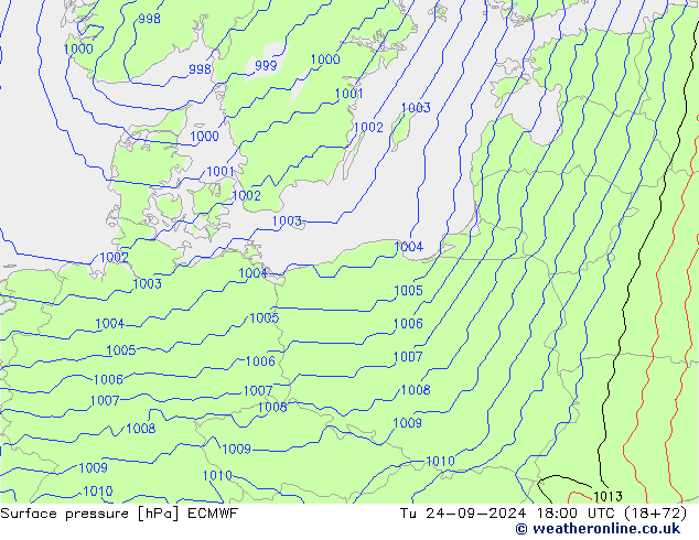 Atmosférický tlak ECMWF Út 24.09.2024 18 UTC