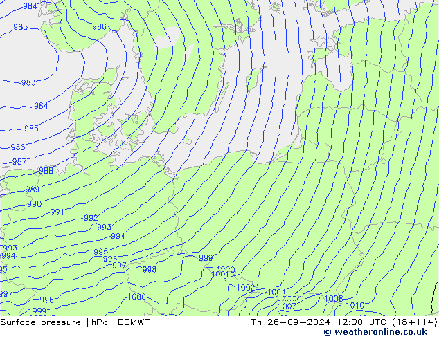 Surface pressure ECMWF Th 26.09.2024 12 UTC