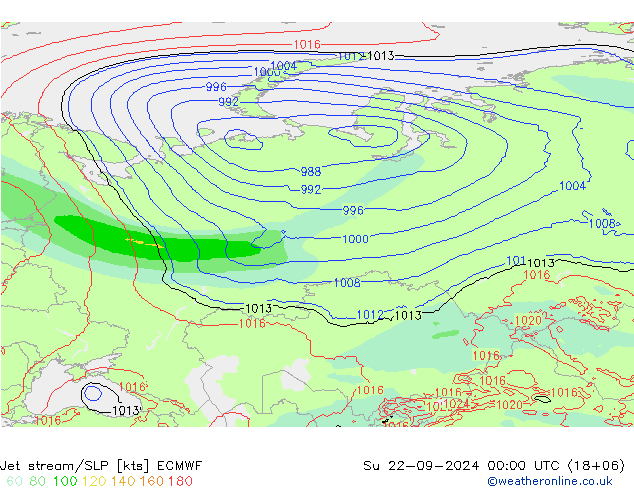 Jet stream/SLP ECMWF Su 22.09.2024 00 UTC