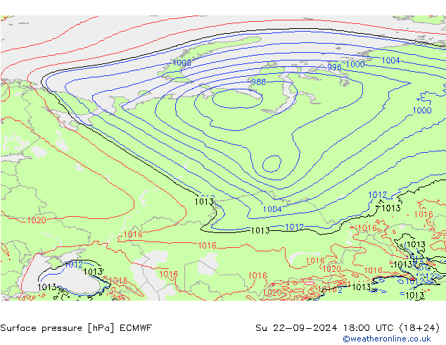 Surface pressure ECMWF Su 22.09.2024 18 UTC