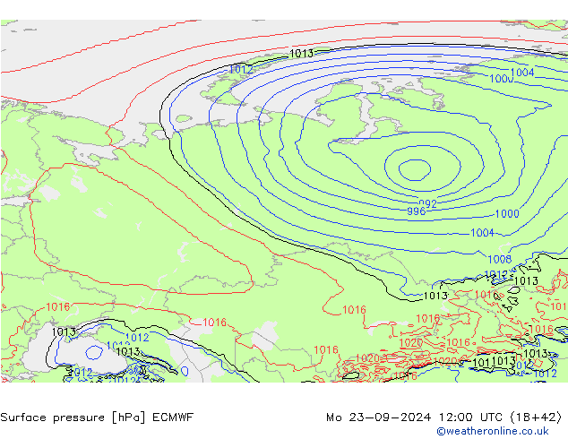 Luchtdruk (Grond) ECMWF ma 23.09.2024 12 UTC