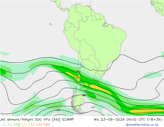 Jet stream/Height 300 hPa ECMWF Mo 23.09.2024 06 UTC