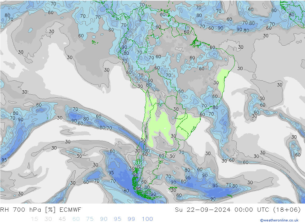 RH 700 hPa ECMWF Su 22.09.2024 00 UTC