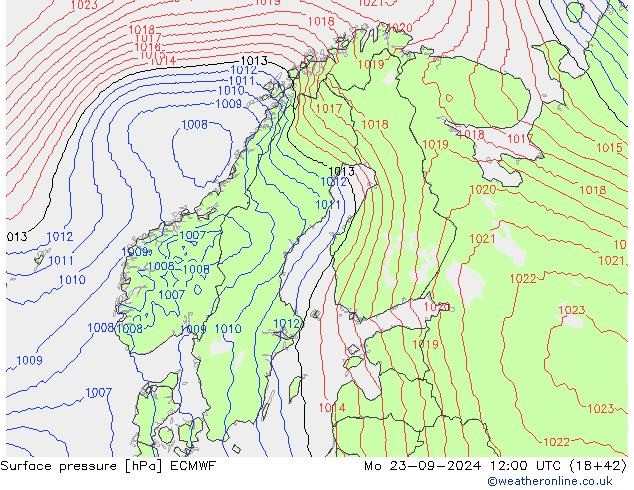 Surface pressure ECMWF Mo 23.09.2024 12 UTC