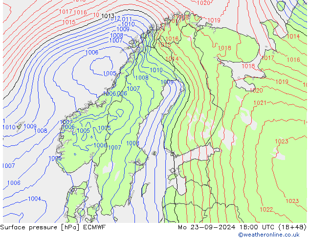 Luchtdruk (Grond) ECMWF ma 23.09.2024 18 UTC