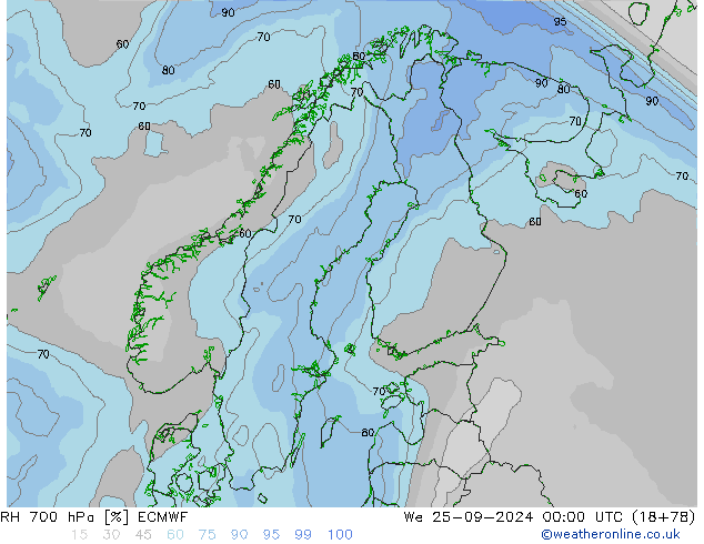 RH 700 hPa ECMWF We 25.09.2024 00 UTC