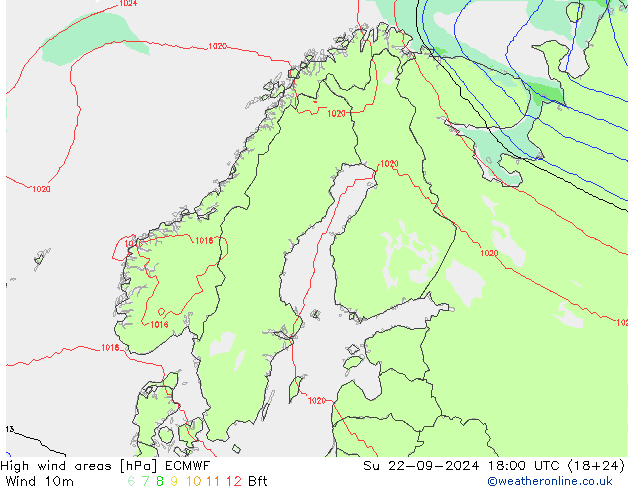 High wind areas ECMWF Su 22.09.2024 18 UTC