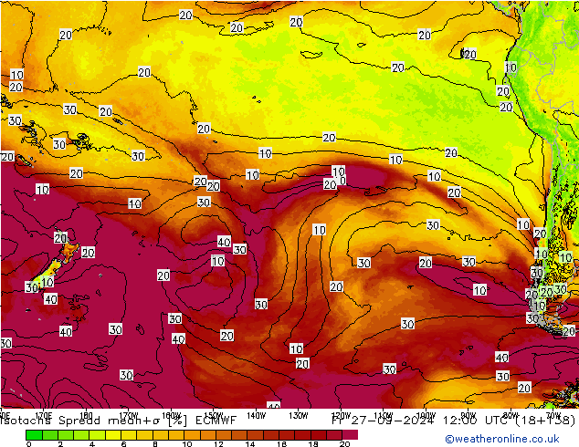 Isotachen Spread ECMWF Fr 27.09.2024 12 UTC