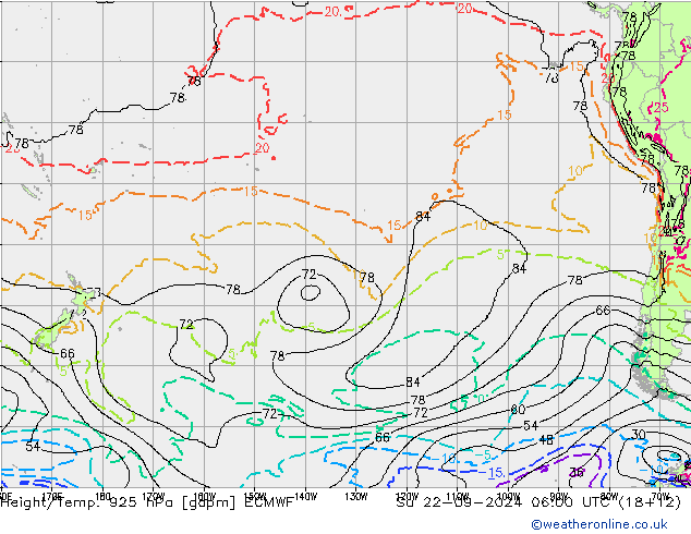 Height/Temp. 925 гПа ECMWF Вс 22.09.2024 06 UTC