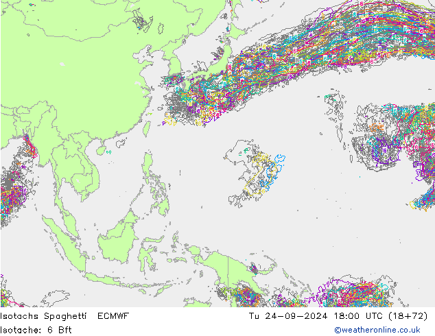 Isotachs Spaghetti ECMWF Tu 24.09.2024 18 UTC