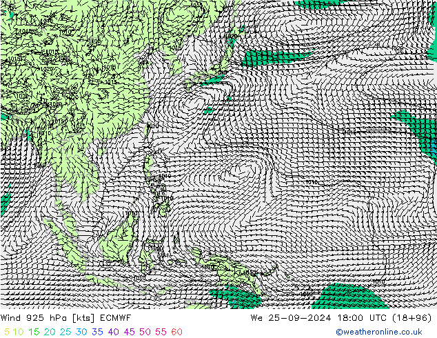 Viento 925 hPa ECMWF mié 25.09.2024 18 UTC