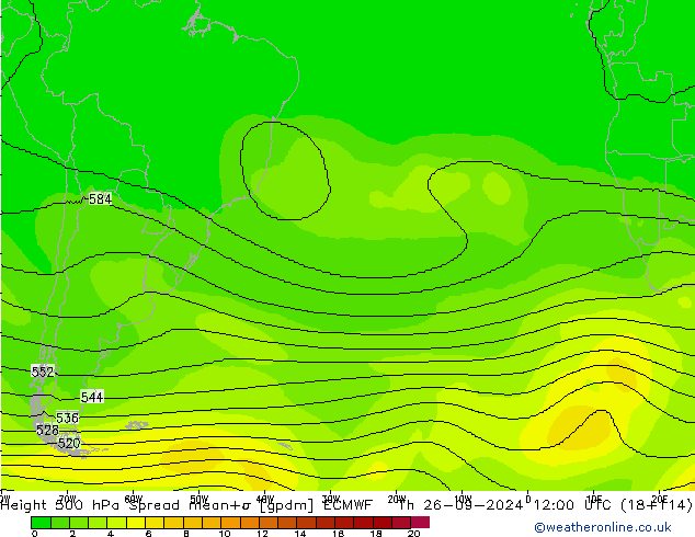 Height 500 hPa Spread ECMWF Th 26.09.2024 12 UTC