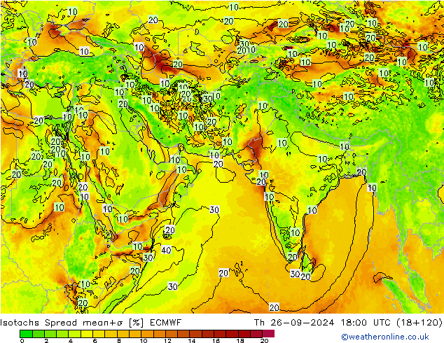 Eşrüzgar Hızları Spread ECMWF Per 26.09.2024 18 UTC