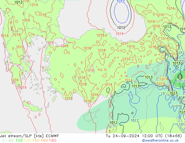 Jet stream/SLP ECMWF Út 24.09.2024 12 UTC