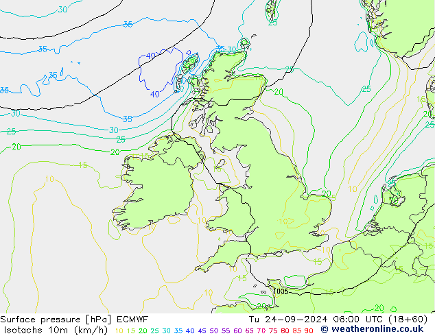 Isotachs (kph) ECMWF Tu 24.09.2024 06 UTC