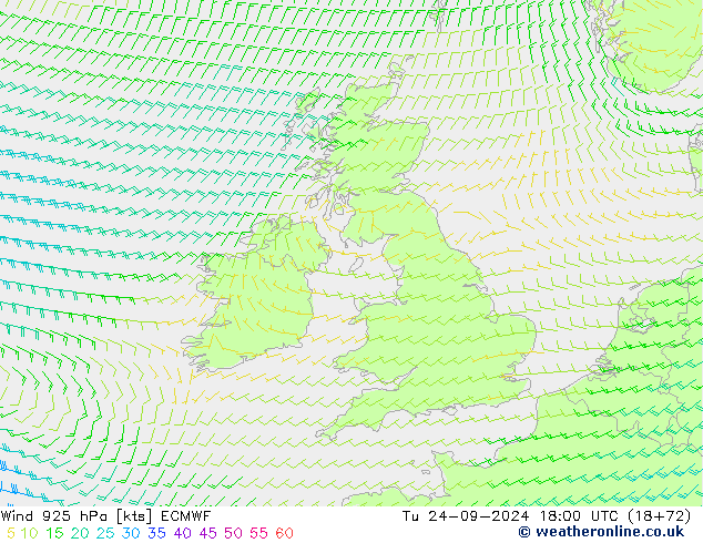 Wind 925 hPa ECMWF di 24.09.2024 18 UTC